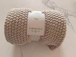 Threshold Chunky Knit Throw Blanket Cream Beige 50x60 Recycled Polyester NWT